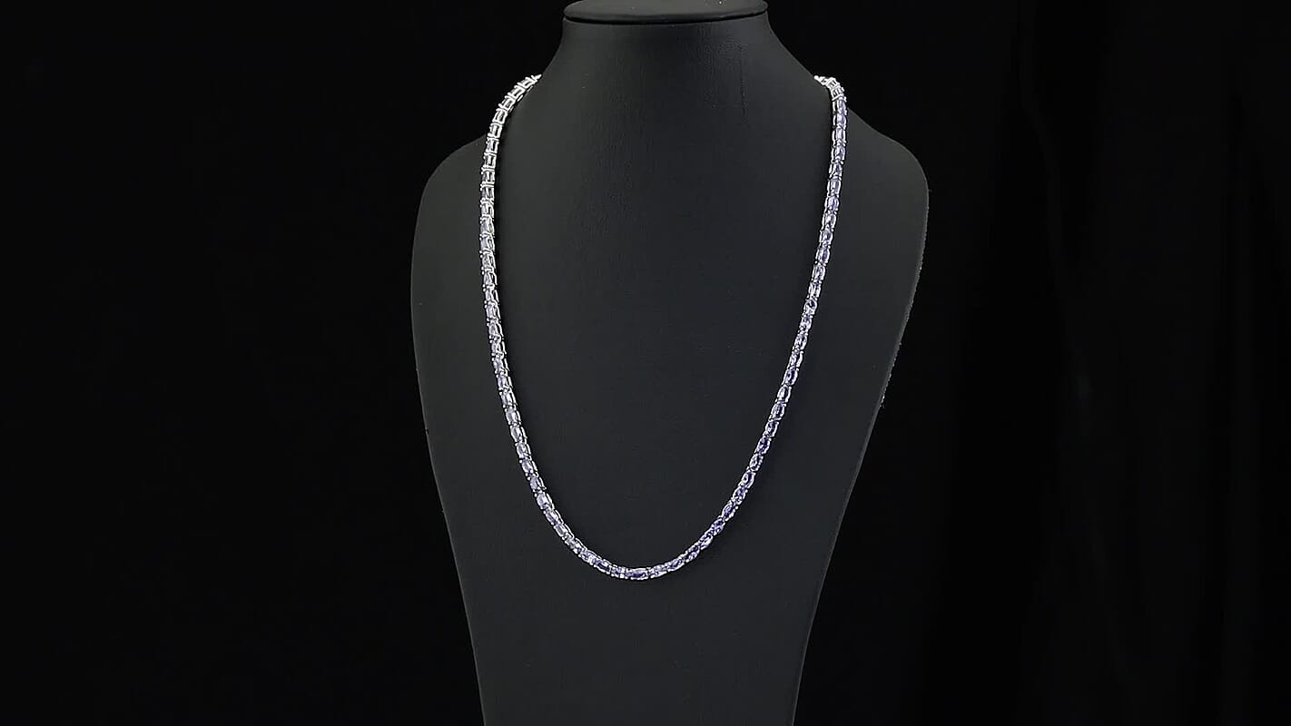 Doorbuster D''Joy Tanzanite 19.50 ctw Tennis Necklace in Rhodium Over Sterling Silver (18 Inches)