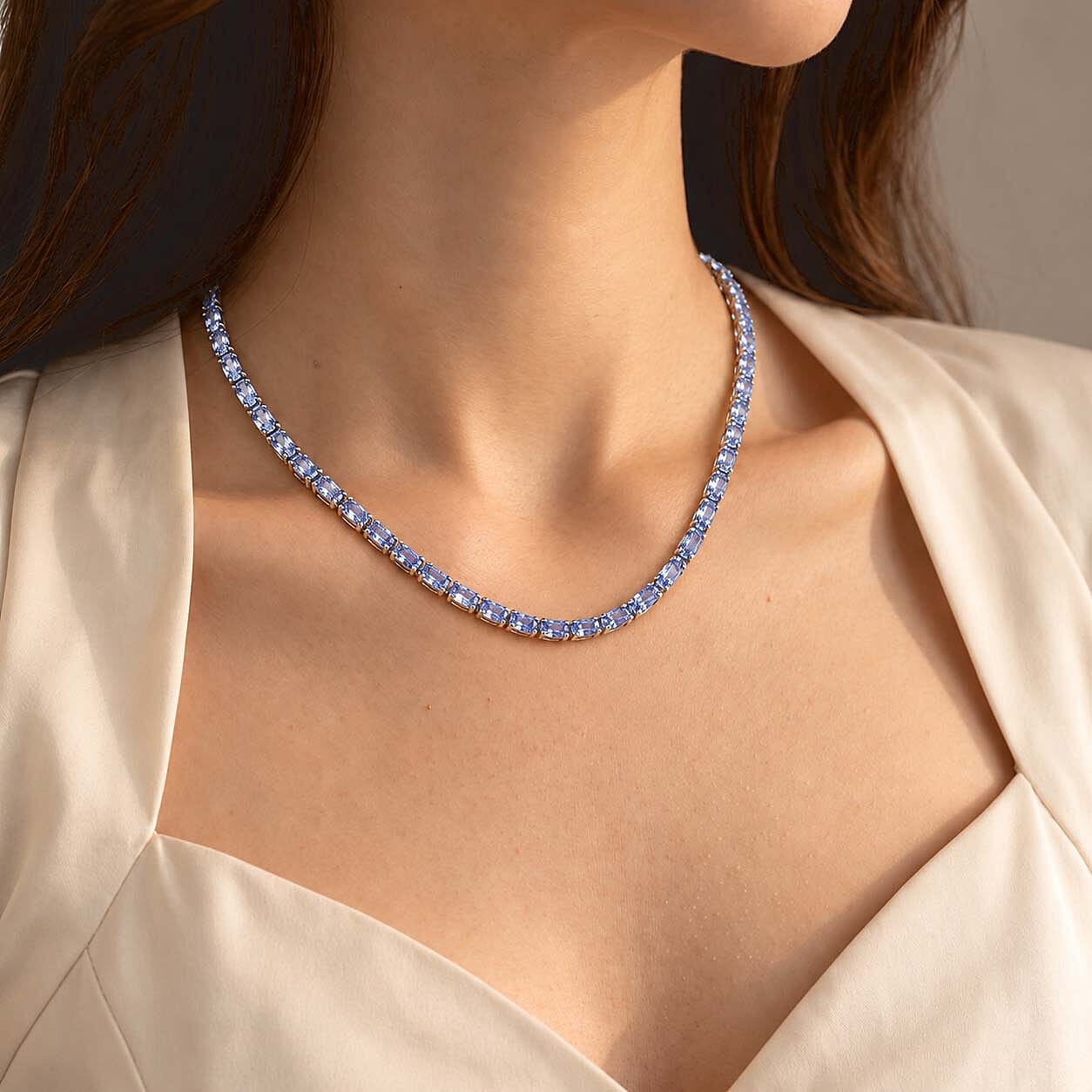 Doorbuster D'Joy Tanzanite 19.50 ctw Tennis Necklace in Rhodium Over Sterling Silver (18 Inches)