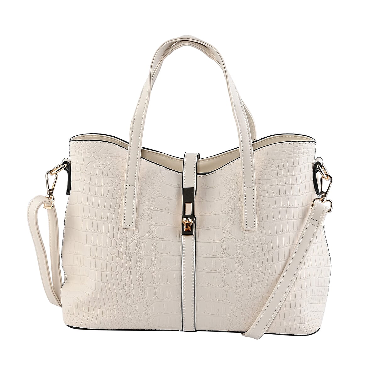 HARPER AND HYDE Designer Closeout Set of 4 White Croco Embossed Vegan Leather Satchel, Crossbody Bag, Wristlet, Card Case image number 2