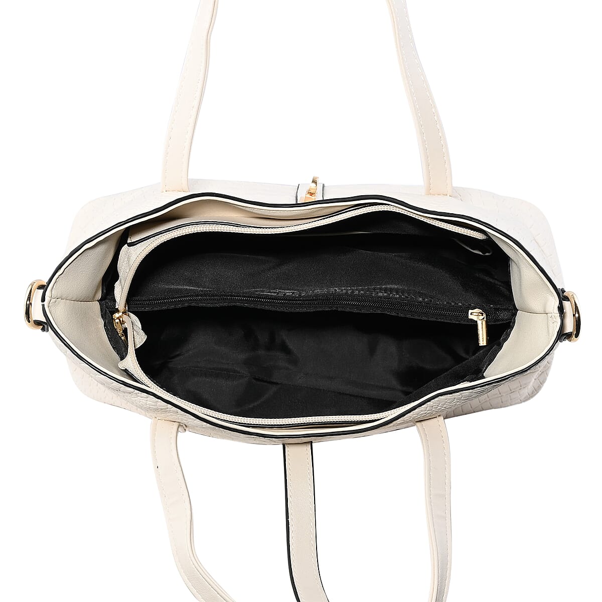 HARPER AND HYDE Designer Closeout Set of 4 White Croco Embossed Vegan Leather Satchel, Crossbody Bag, Wristlet, Card Case image number 3