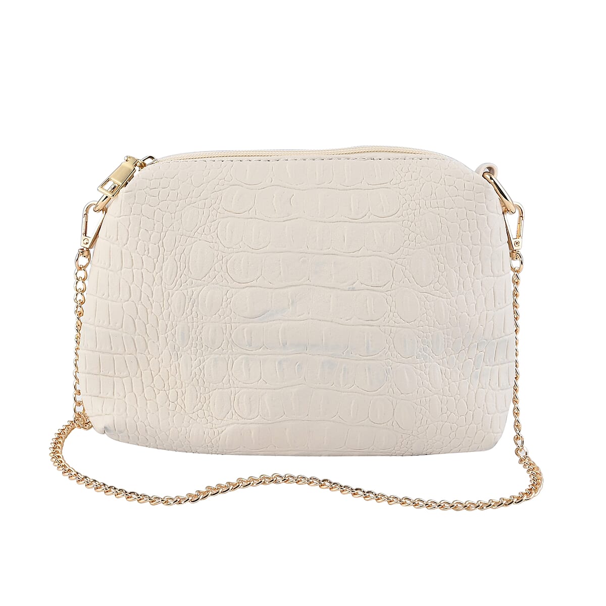 HARPER AND HYDE Designer Closeout Set of 4 White Croco Embossed Vegan Leather Satchel, Crossbody Bag, Wristlet, Card Case image number 4