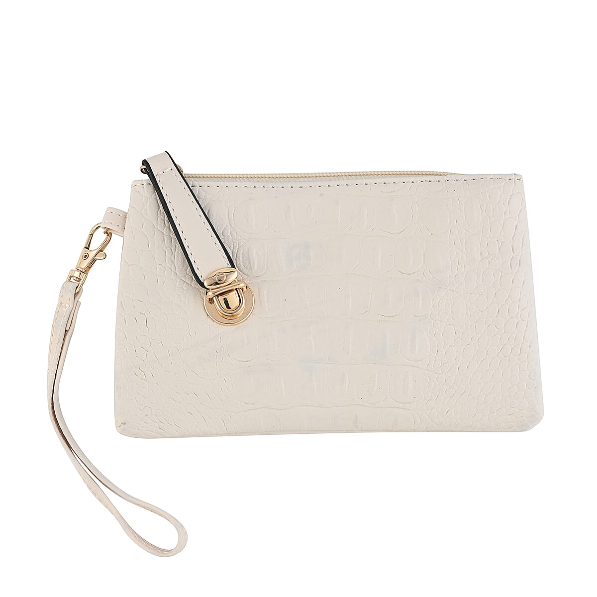 HARPER AND HYDE Designer Closeout Set of 4 White Croco Embossed Vegan Leather Satchel, Crossbody Bag, Wristlet, Card Case image number 5