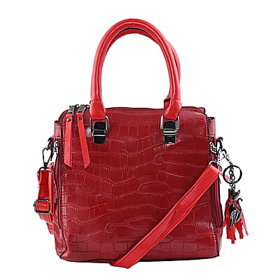 HARPER AND HYDE Designer Closeout Set of 4 Wine Croco Embossed Vegan Leather Tote, Crossbody Bag, Wristlet, Card Case