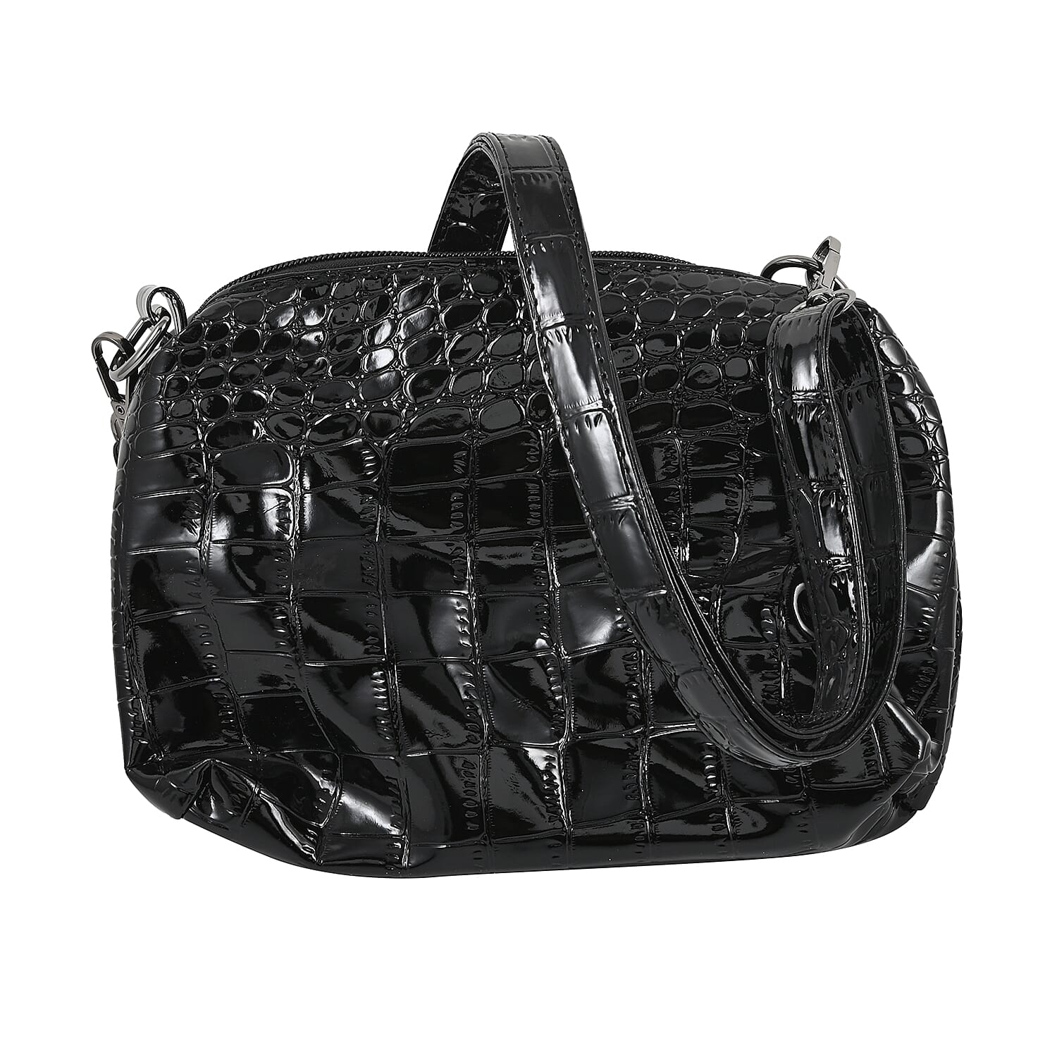 HARPER AND HYDE Designer Closeout Set of 3 Black Croco Embossed Vegan Leather Tote, Crossbody Bag and Wristlet