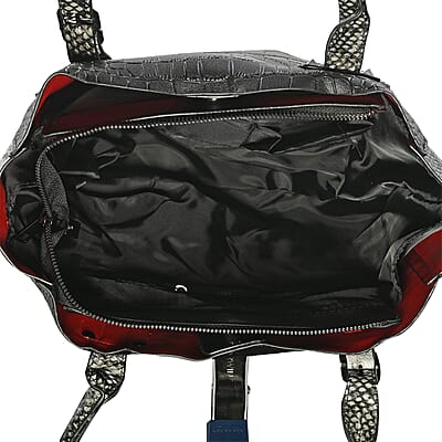 HARPER AND HYDE Designer Closeout Set of 3 Black Croco mix snake Embossed Vegan Leather Tote, Crossbody Bag and Wallet