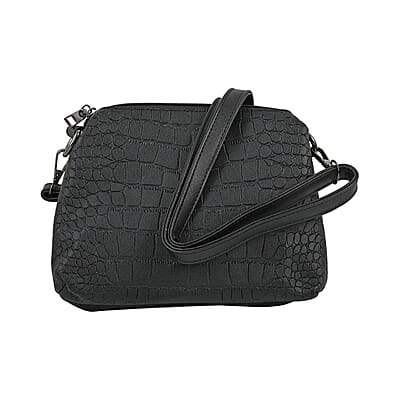 HARPER AND HYDE Designer Closeout Set of 3 Black Croco mix snake Embossed Vegan Leather Tote, Crossbody Bag and Wallet