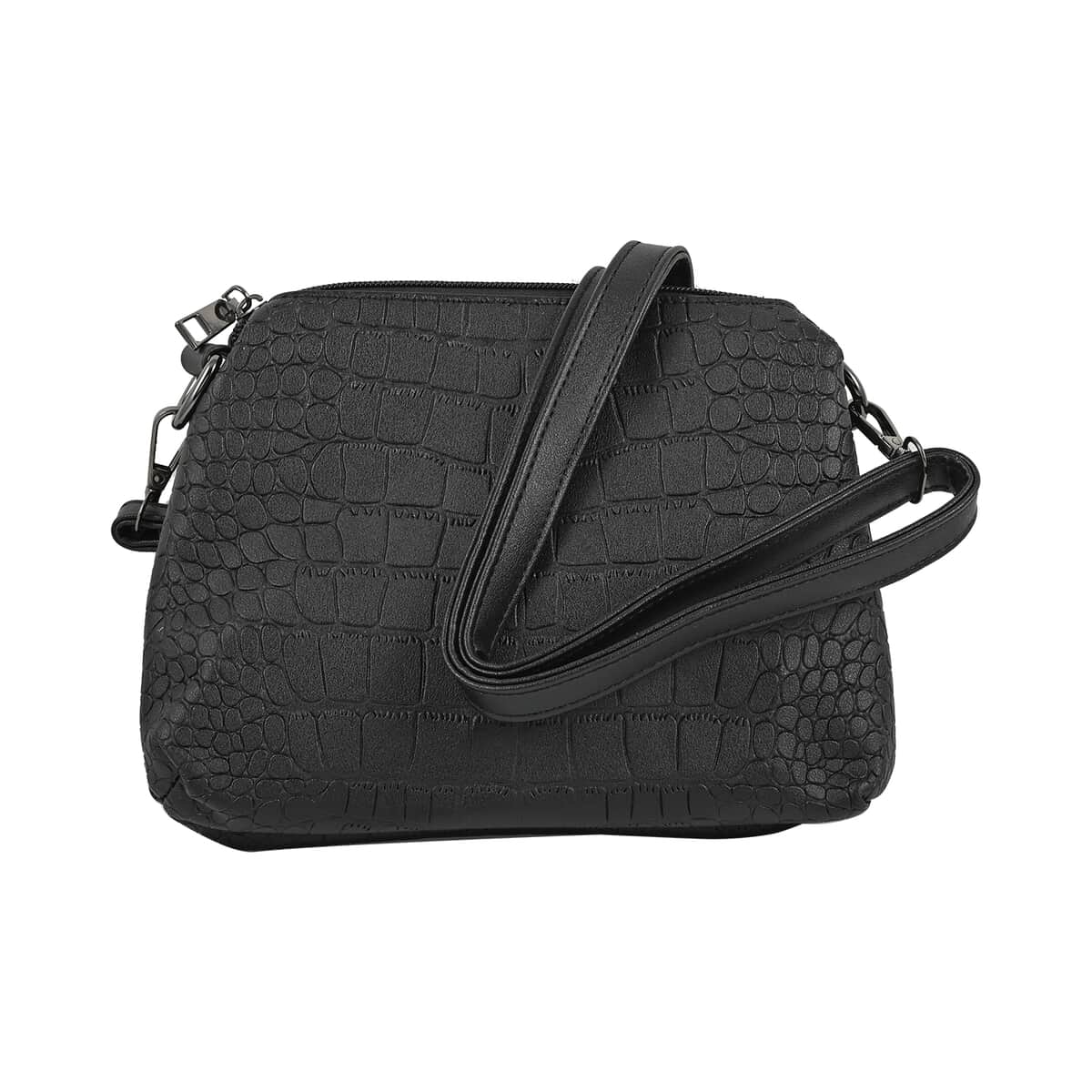 HARPER AND HYDE Designer Closeout Set of 3 Black Croco mix snake Embossed Vegan Leather Tote, Crossbody Bag and Wallet image number 4