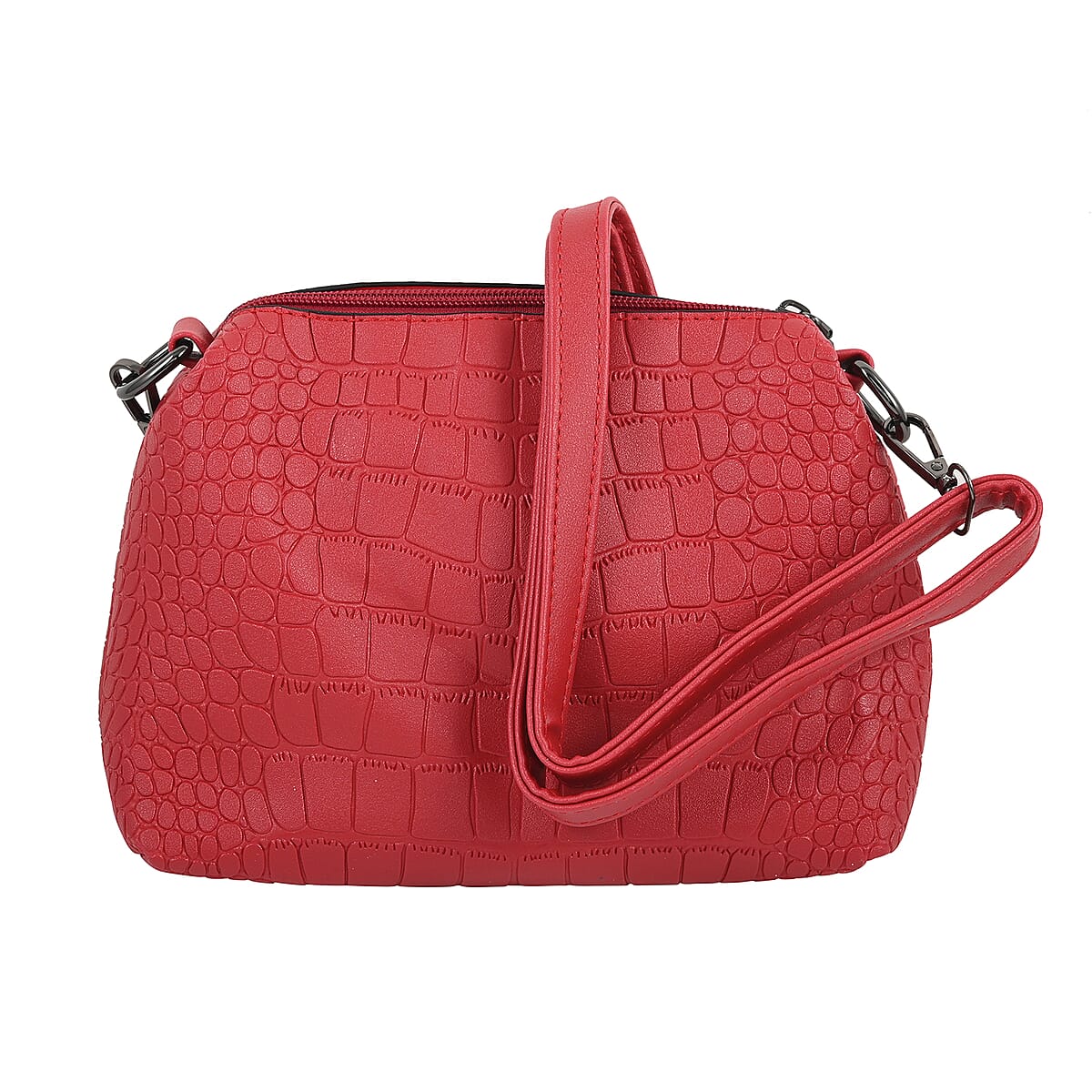 HARPER AND HYDE Designer Closeout Set of 3 Wine Croco mix snake Embossed Vegan Leather Tote, Crossbody Bag and Wallet image number 4