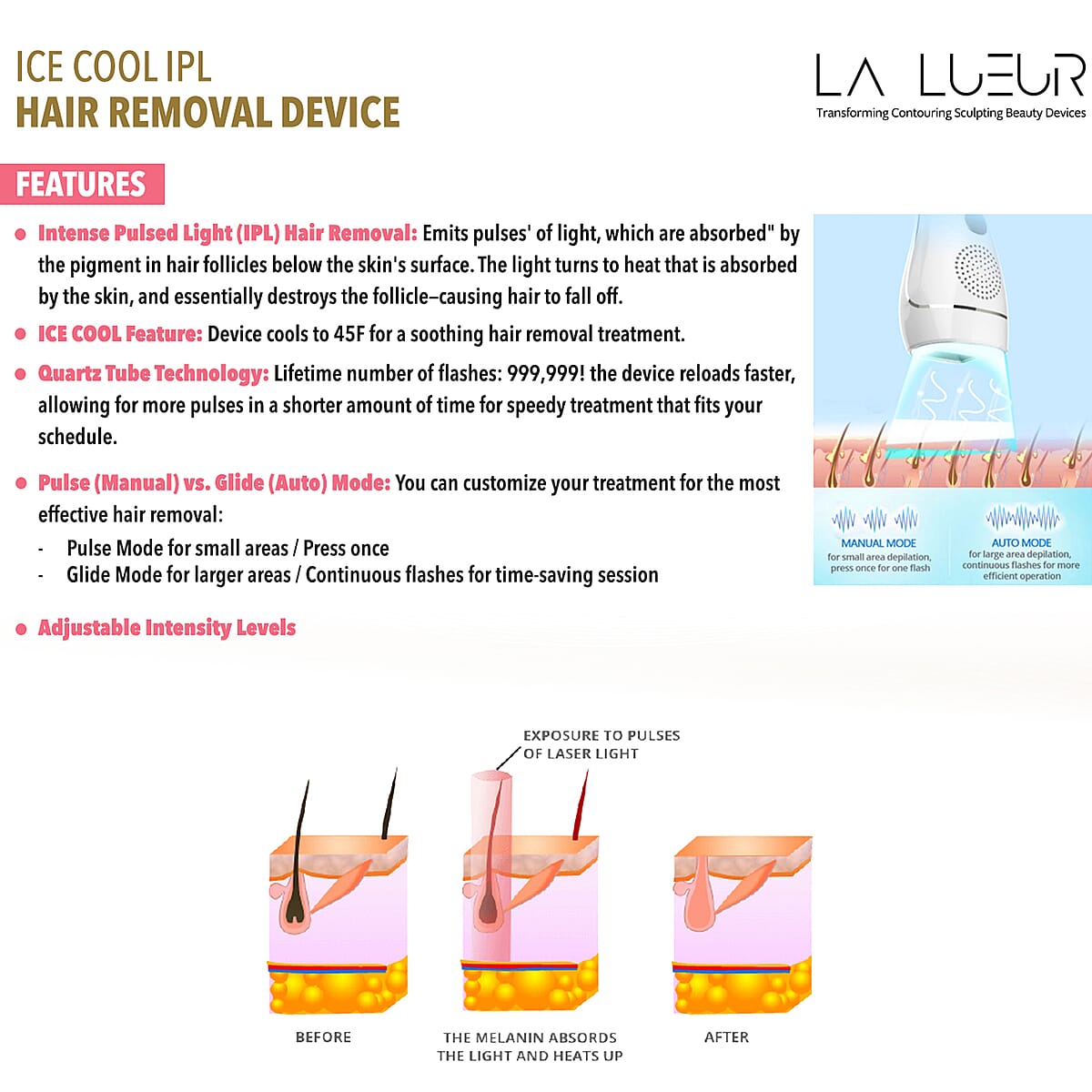 La Lueur ICE Cool IPL Hair Removal Device image number 1