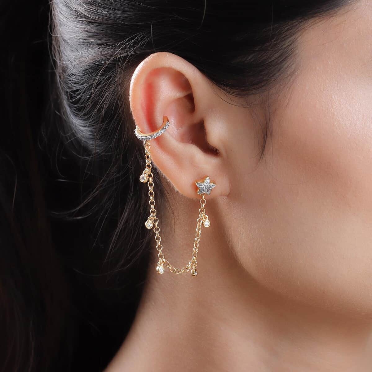 Natural White Zircon Star Ear Cuff in Vermeil Yellow Gold Over Sterling Silver 0.50 ctw image number 2
