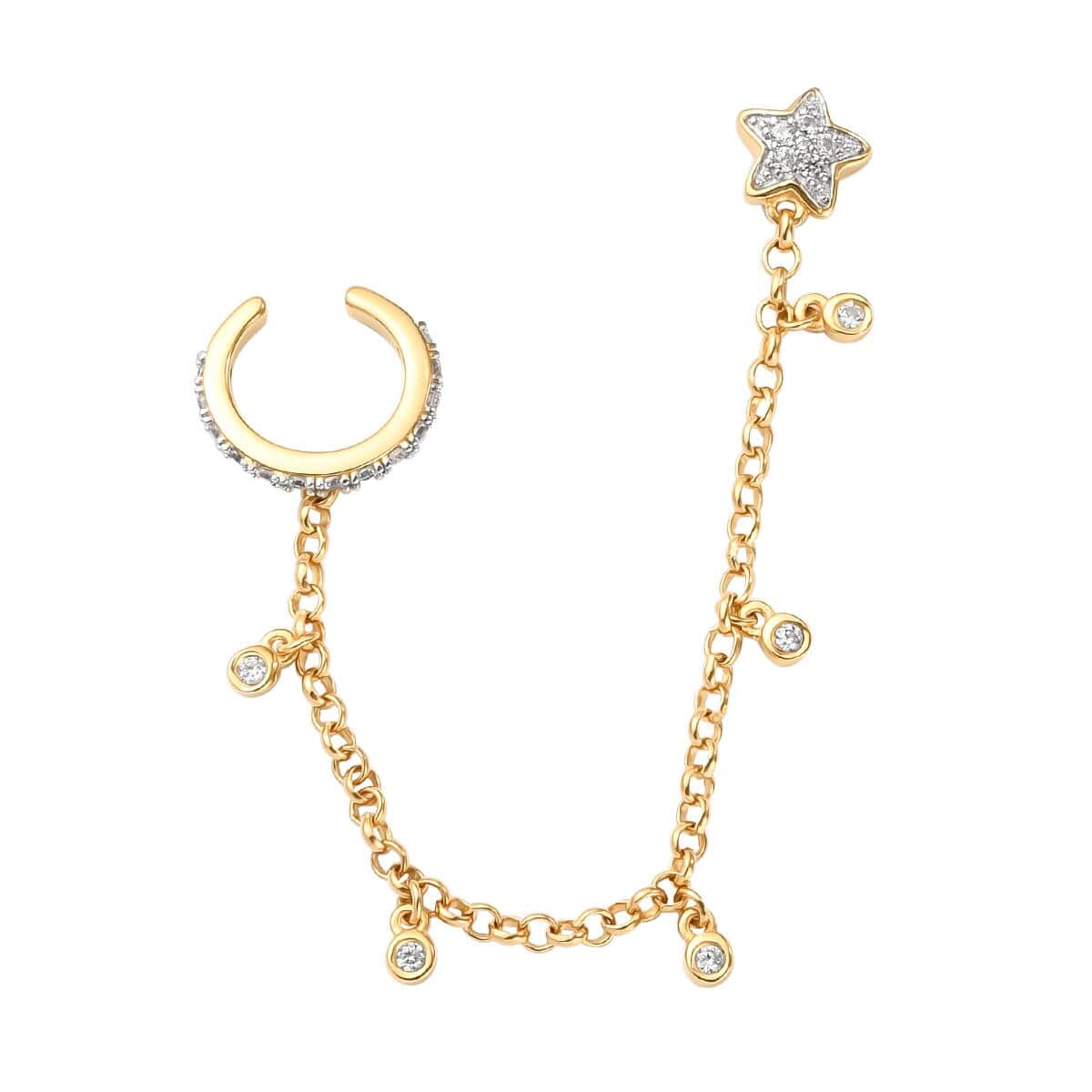 Natural White Zircon Star Ear Cuff in Vermeil Yellow Gold Over Sterling Silver 0.50 ctw image number 3