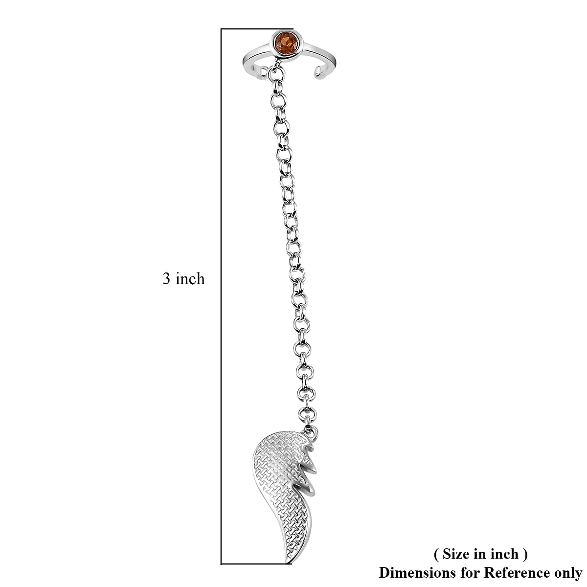 Ratnapura Hessonite Garnet Feather Earrings with Chain Ear Cuff in Platinum Over Sterling Silver 0.15 ctw image number 5