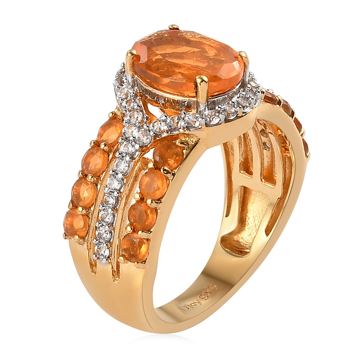 Mexican Fire Opal and White Zircon Ring in Vermeil Yellow Gold Over Sterling Silver (Size 9.0) 2.35 ctw image number 3