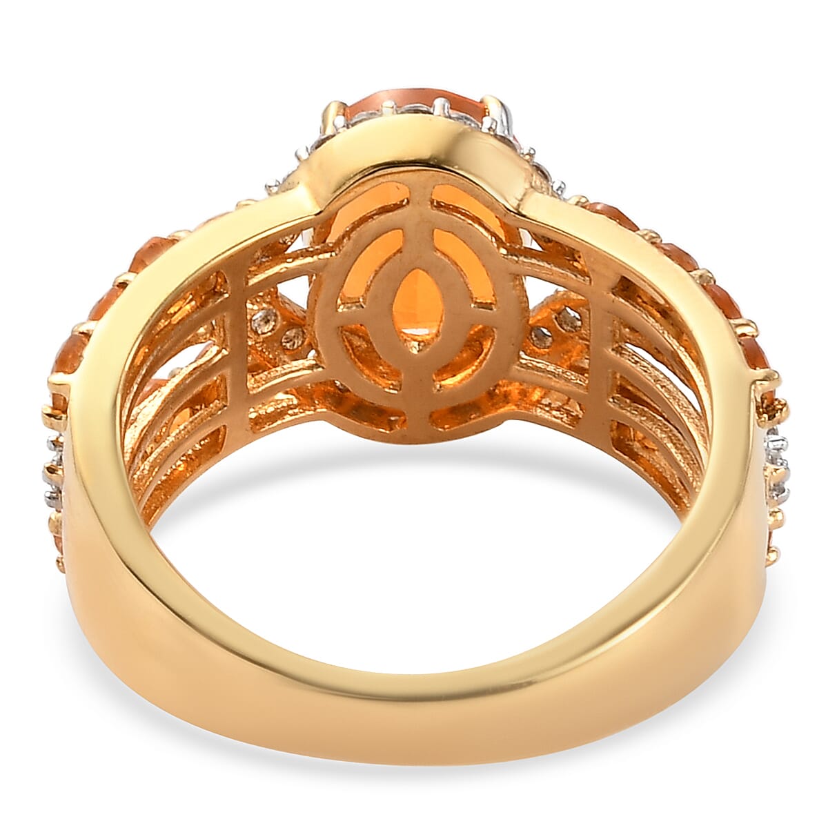 Mexican Fire Opal and White Zircon Ring in Vermeil Yellow Gold Over Sterling Silver (Size 9.0) 2.35 ctw image number 4
