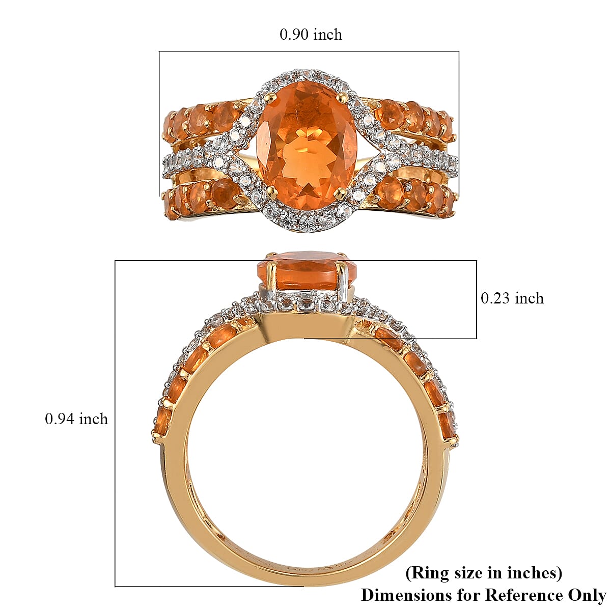 Mexican Fire Opal and White Zircon Ring in Vermeil Yellow Gold Over Sterling Silver (Size 9.0) 2.35 ctw image number 5