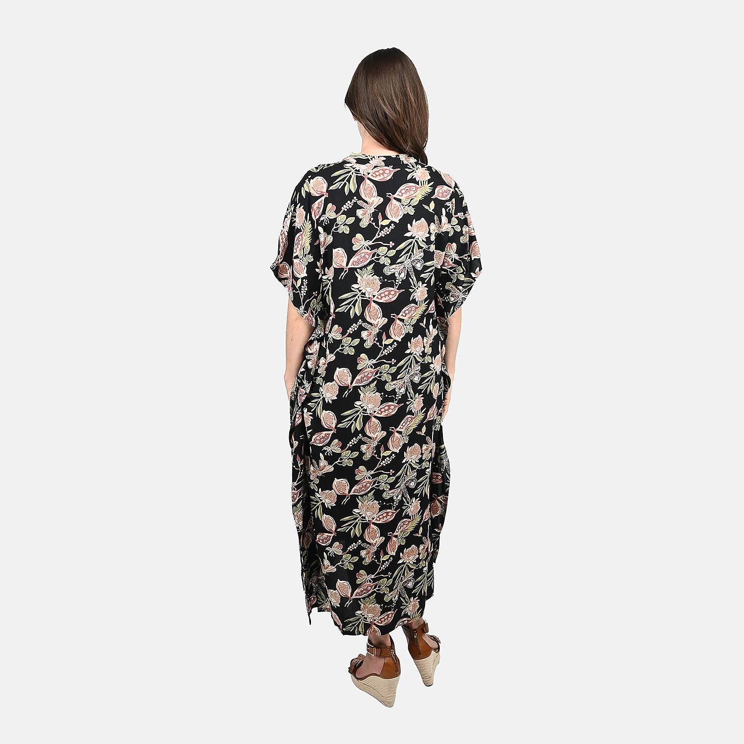 Tamsy Black Dragonfly Midi Kaftan - One Size Fits Most