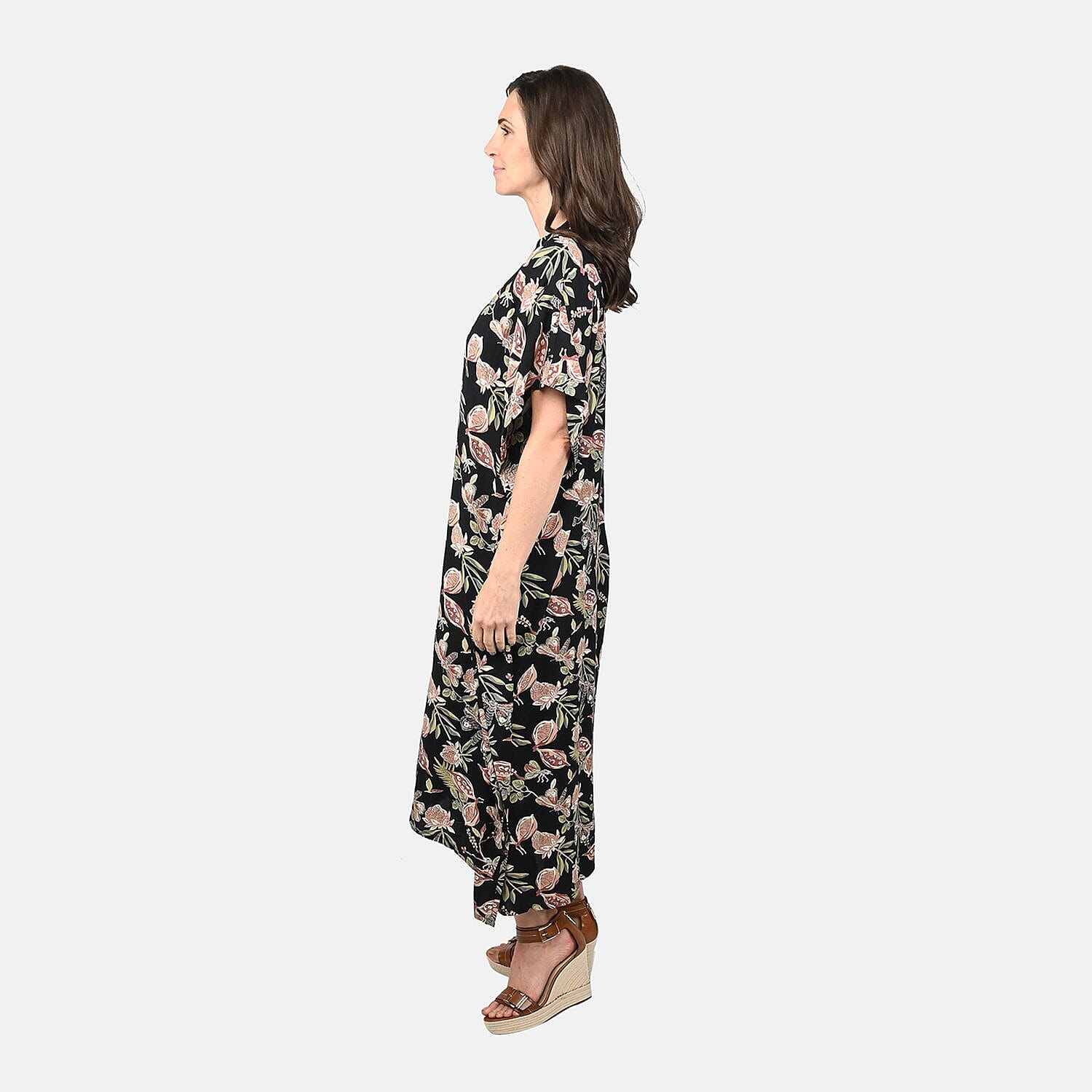 Tamsy Black Dragonfly Midi Kaftan - One Size Fits Most