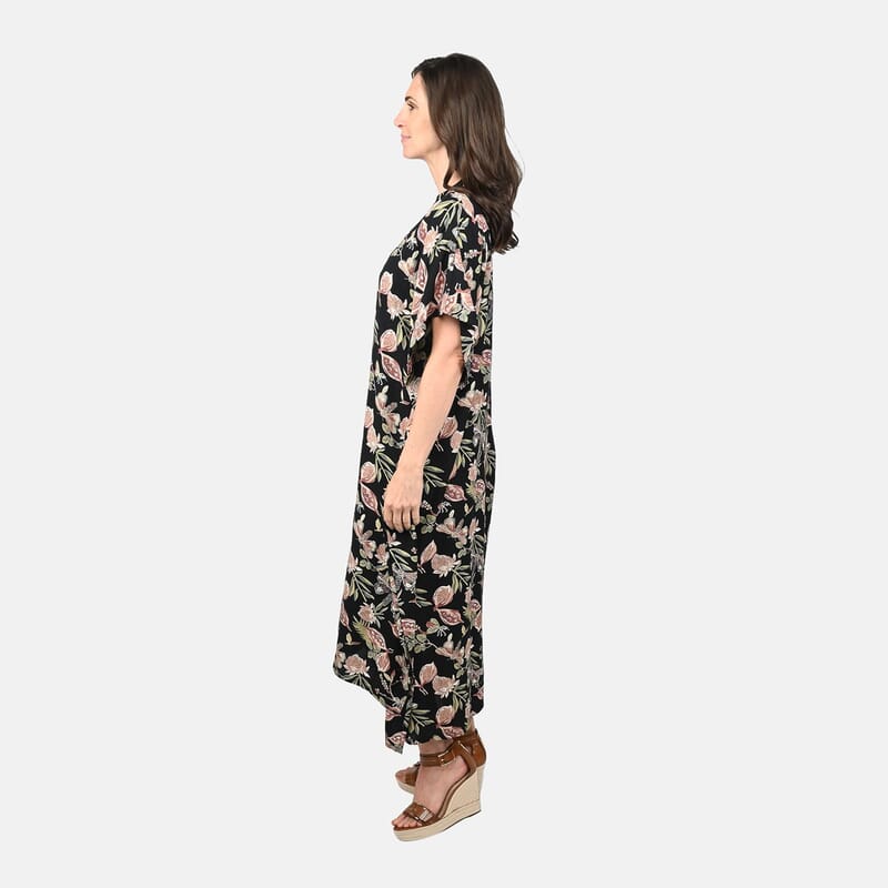 Tamsy Black Dragonfly Midi Kaftan - One Size Fits Most