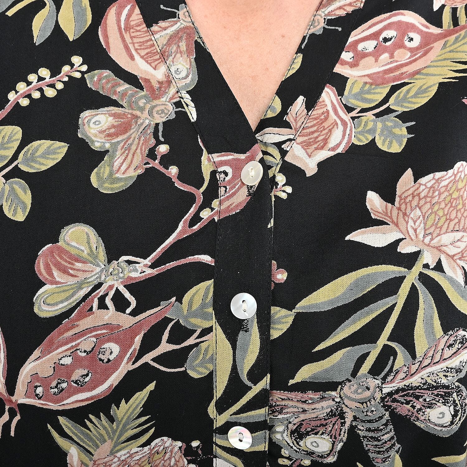 Tamsy Black Dragonfly Midi Kaftan - One Size Fits Most