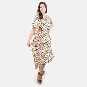 Tamsy Cream Floral Midi Kaftan - One Size Fits Most