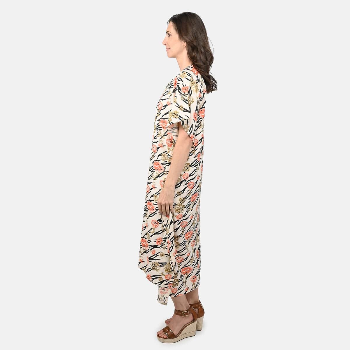 Tamsy Cream Floral Midi Kaftan - One Size Fits Most image number 2