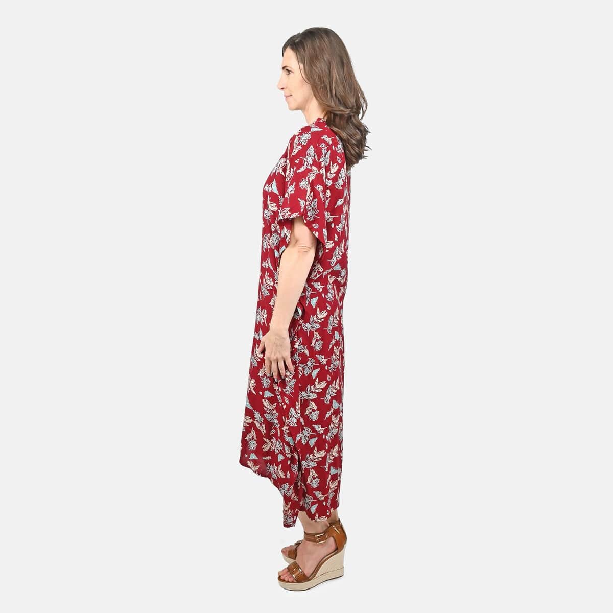 Tamsy Maroon Butterfly Midi Kaftan - One Size Fits Most image number 2