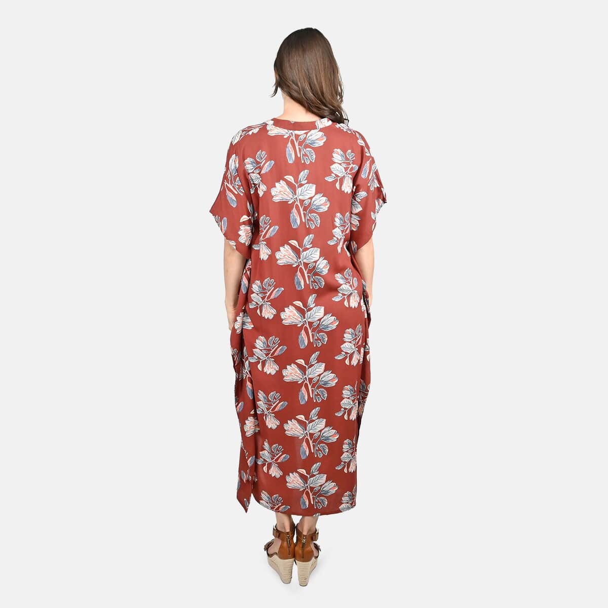 Tamsy Pink Floral Midi Kaftan - One Size Fits Most image number 1