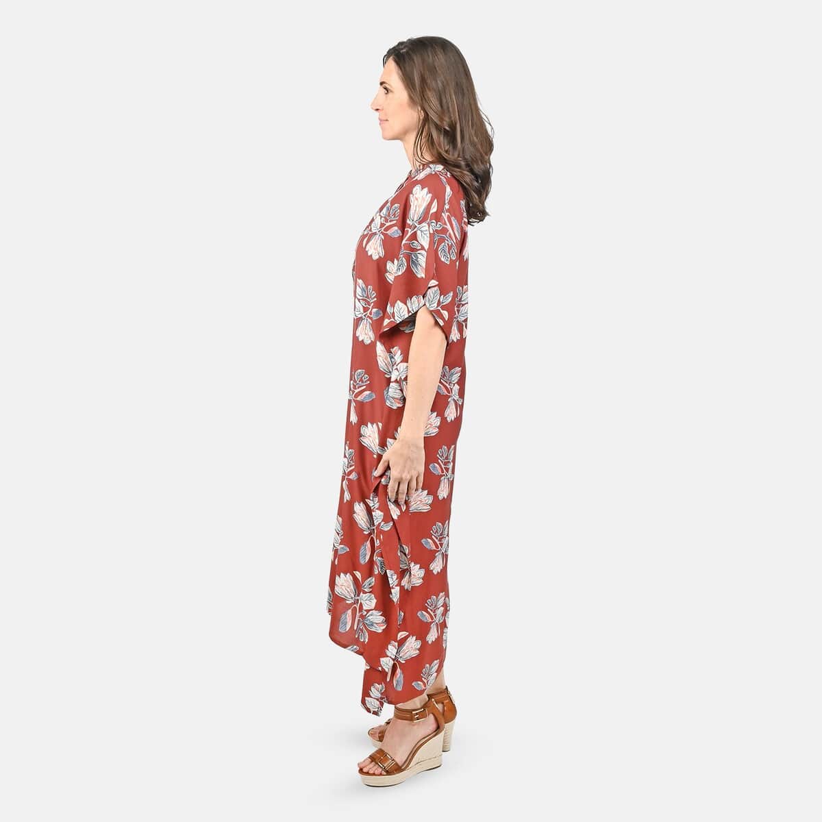 Tamsy Pink Floral Midi Kaftan - One Size Fits Most image number 2