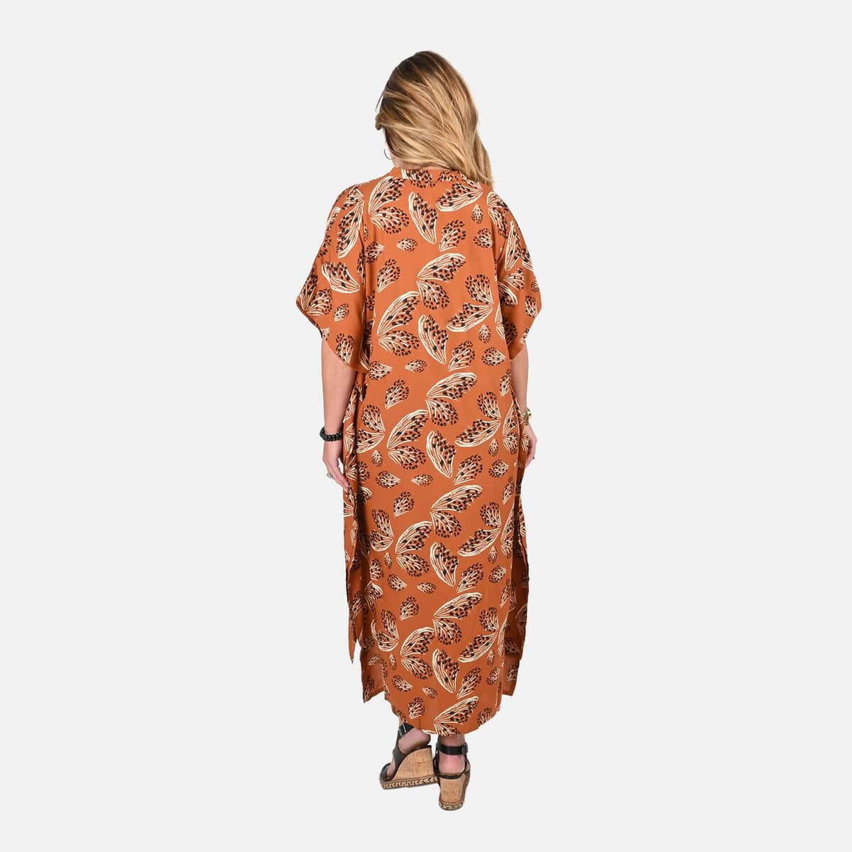Tamsy Rust Floral Midi Kaftan - One Size Fits Most image number 1