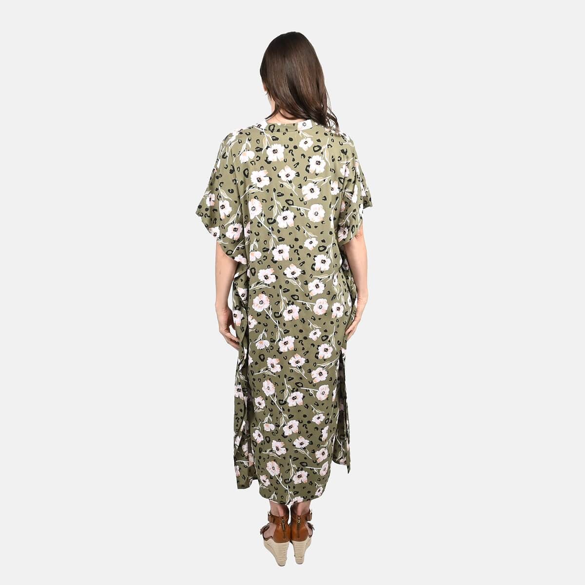Tamsy Olive Floral Midi Kaftan - One Size Fits Most image number 1
