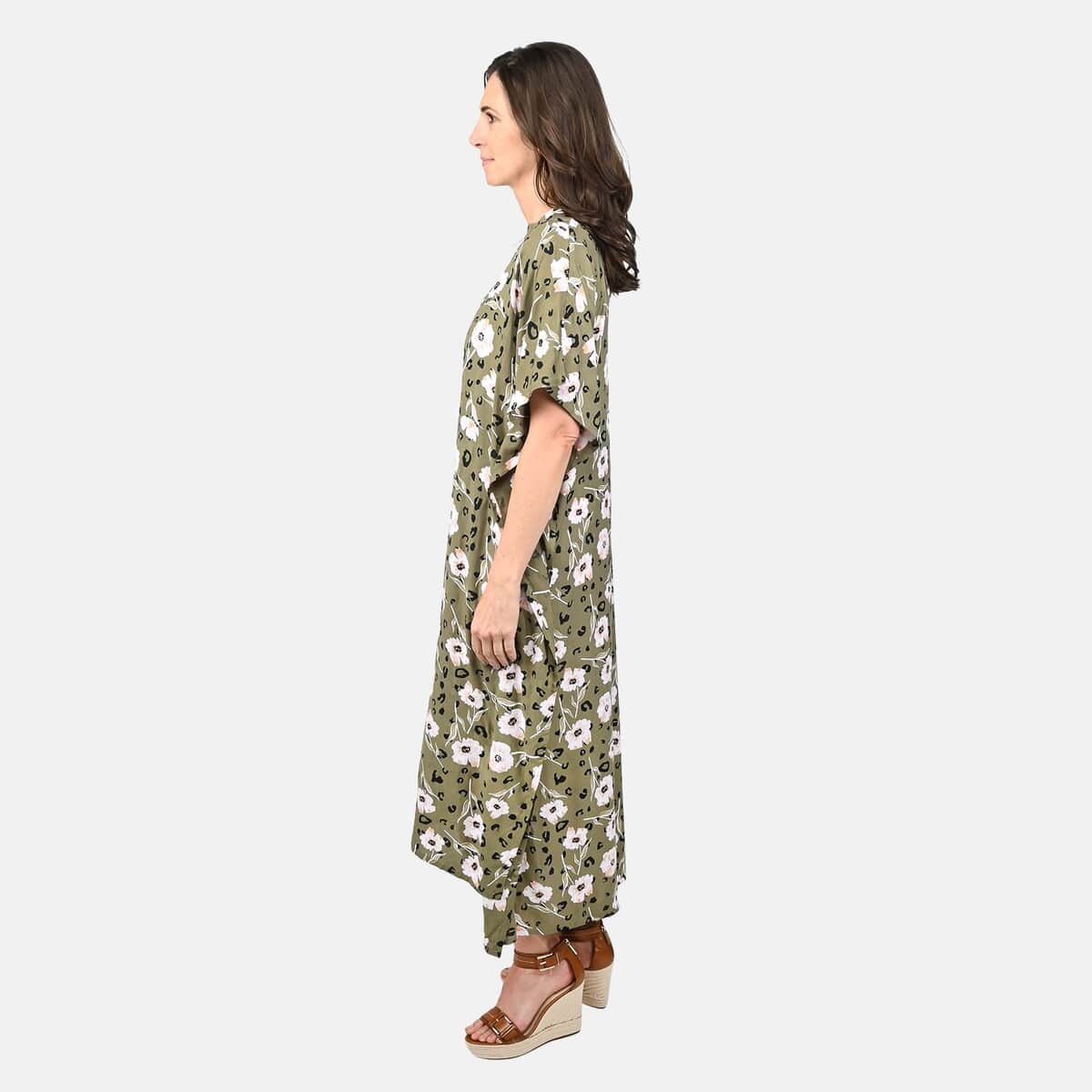 Tamsy Olive Floral Midi Kaftan - One Size Fits Most image number 2