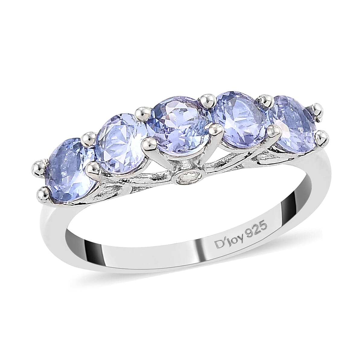 Tanzanite and Natural White Zircon 5 Stone Ring in Platinum Over Sterling Silver (Size 10.0) 1.40 ctw image number 0