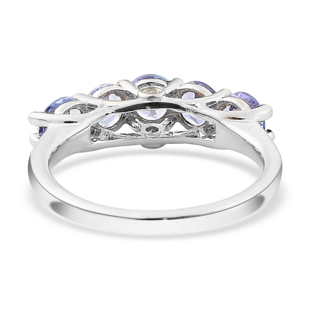 Tanzanite and Natural White Zircon 5 Stone Ring in Platinum Over Sterling Silver (Size 10.0) 1.40 ctw image number 4