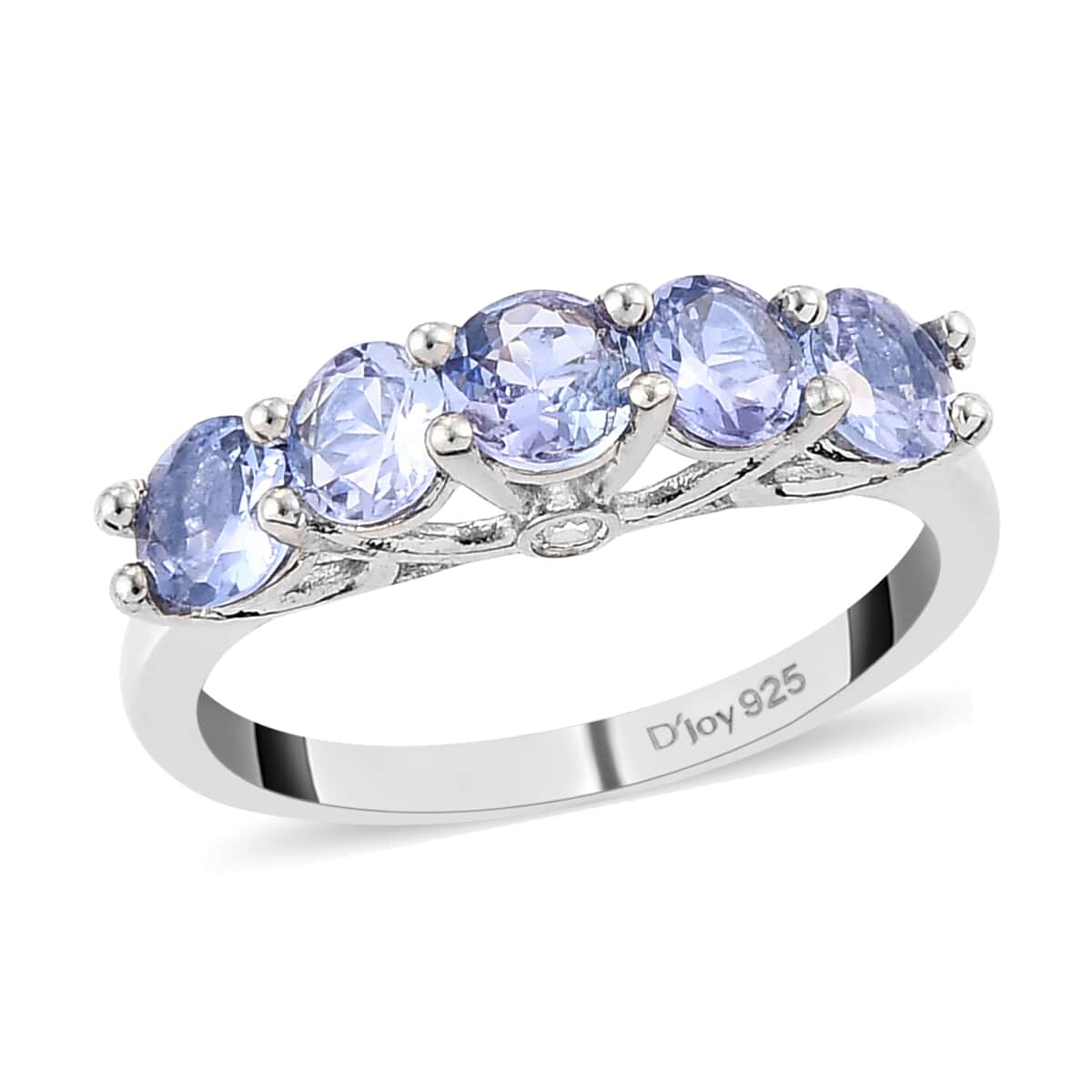 Tanzanite and Natural White Zircon 5 Stone Ring in Platinum Over Sterling Silver (Size 5.0) 1.40 ctw image number 0