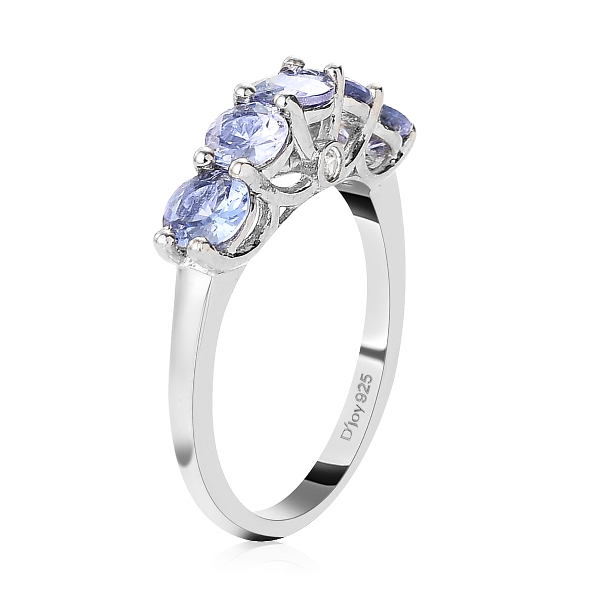 Tanzanite and White Zircon 5 Stone Ring in Platinum Over Sterling Silver (Size 7.0) 1.40 ctw image number 3