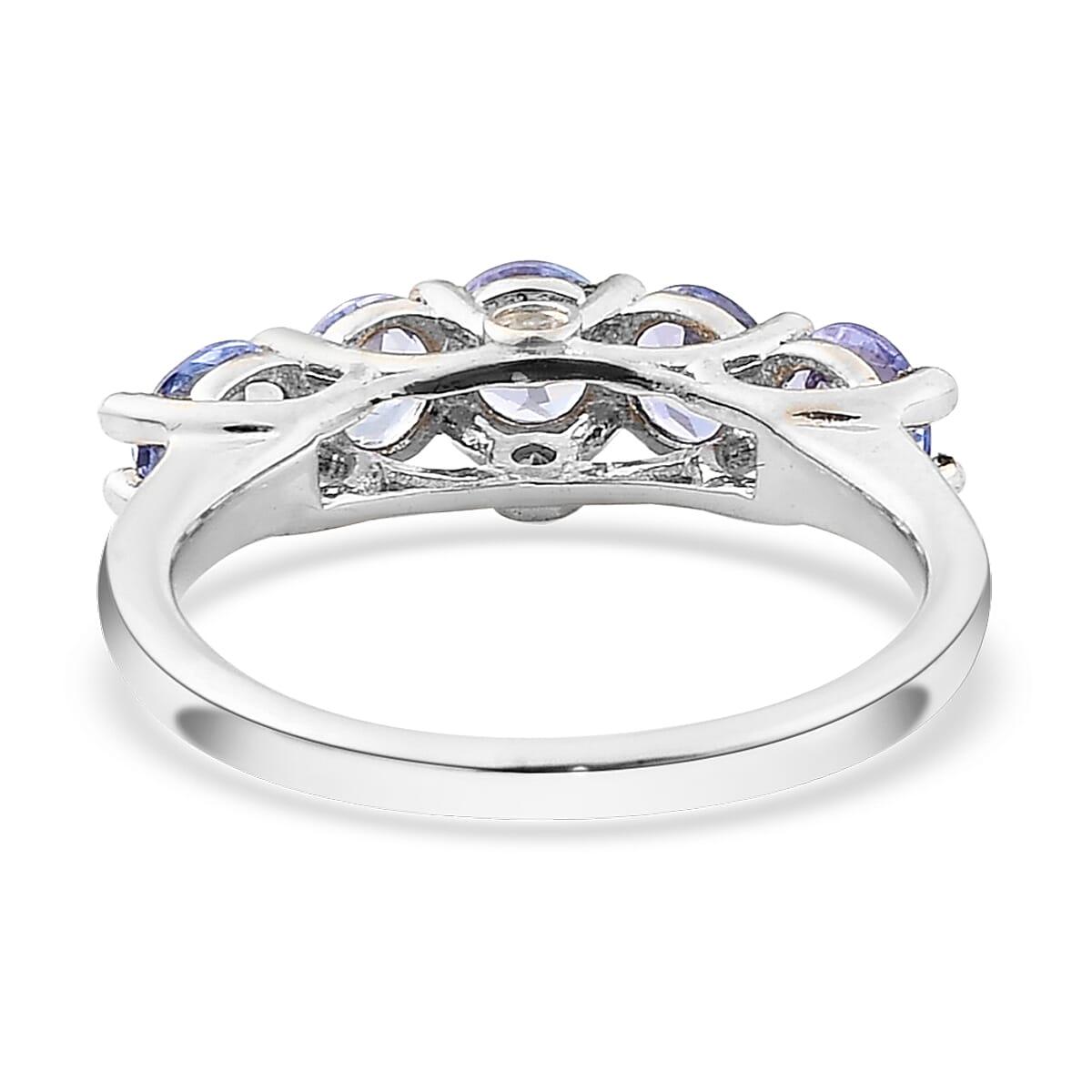Tanzanite and White Zircon 5 Stone Ring in Platinum Over Sterling Silver (Size 7.0) 1.40 ctw image number 4