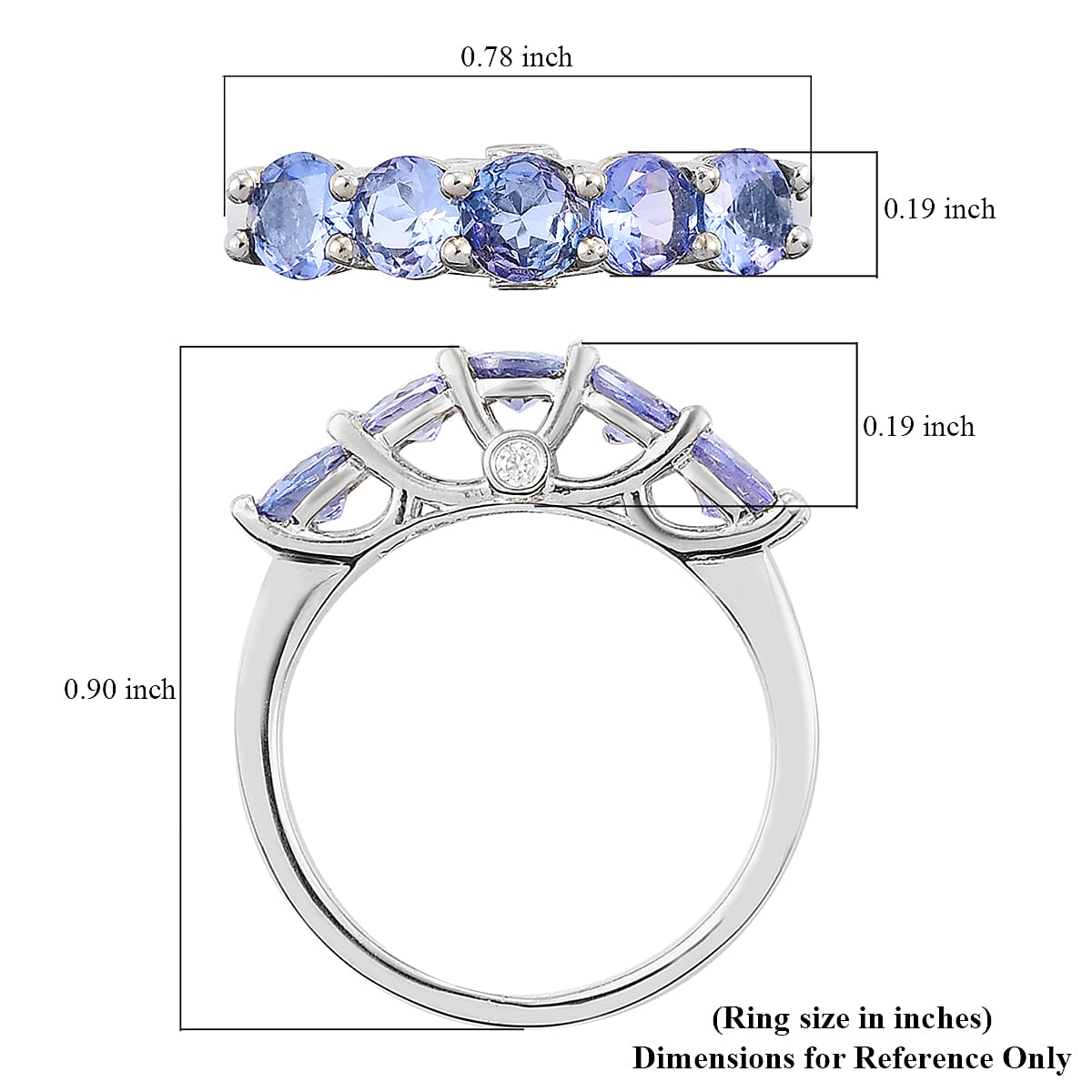 Tanzanite and White Zircon 5 Stone Ring in Platinum Over Sterling Silver (Size 7.0) 1.40 ctw image number 5