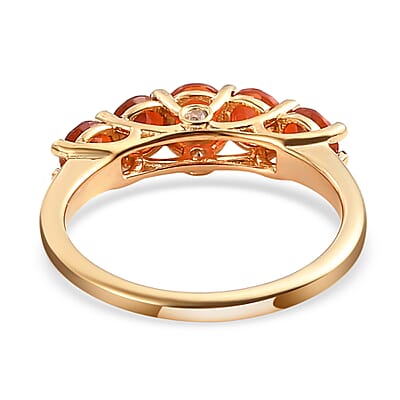 Mexican Cherry Fire Opal and Natural White Zircon 5 Stone Ring in Vermeil Yellow Gold Over Sterling Silver (Size 10.0) 0.90 ctw