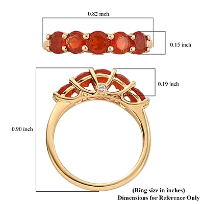 Mexican Cherry Fire Opal and Natural White Zircon 5 Stone Ring in Vermeil Yellow Gold Over Sterling Silver (Size 10.0) 0.90 ctw