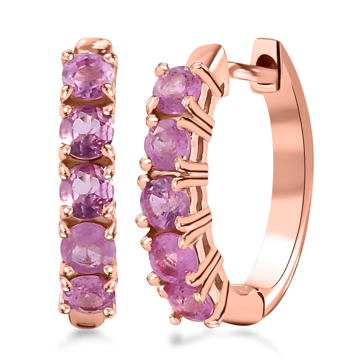 Ilakaka Hot Pink Sapphire (FF) Hoop Earrings in Vermeil Rose Gold Over Sterling Silver 1.65 ctw image number 0