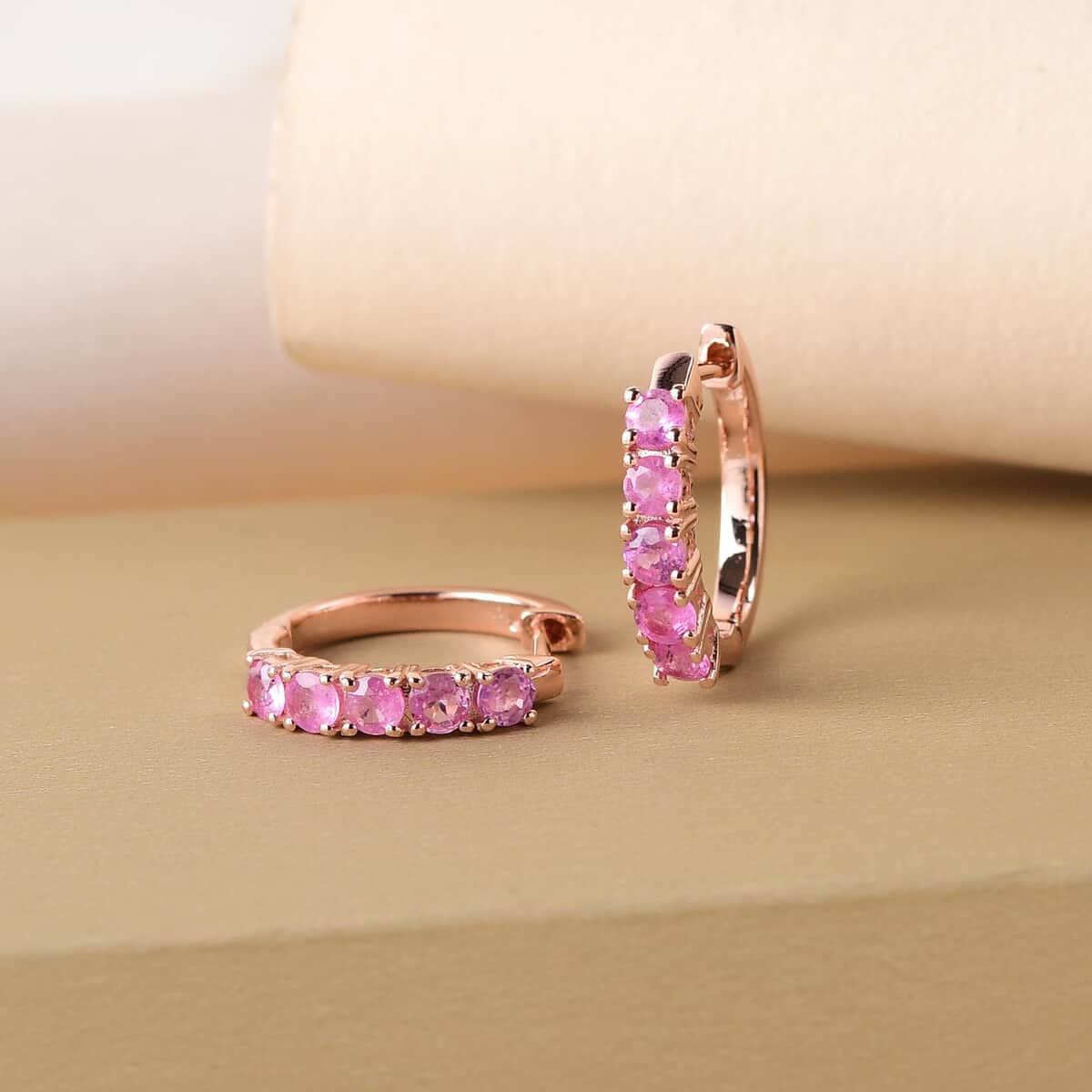 Ilakaka Hot Pink Sapphire (FF) Hoop Earrings in Vermeil Rose Gold Over Sterling Silver 1.65 ctw image number 1