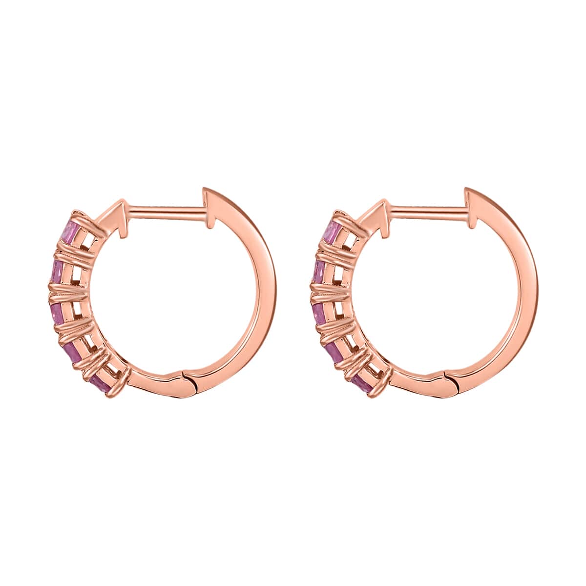 Ilakaka Hot Pink Sapphire (FF) Hoop Earrings in Vermeil Rose Gold Over Sterling Silver 1.65 ctw image number 3