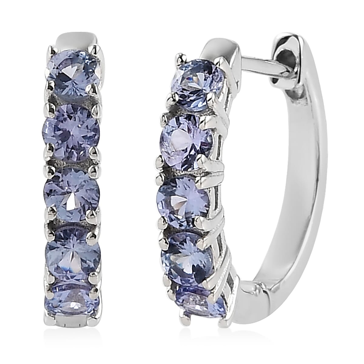 Tanzanite Hoop Earrings in Platinum Over Sterling Silver 1.25 ctw