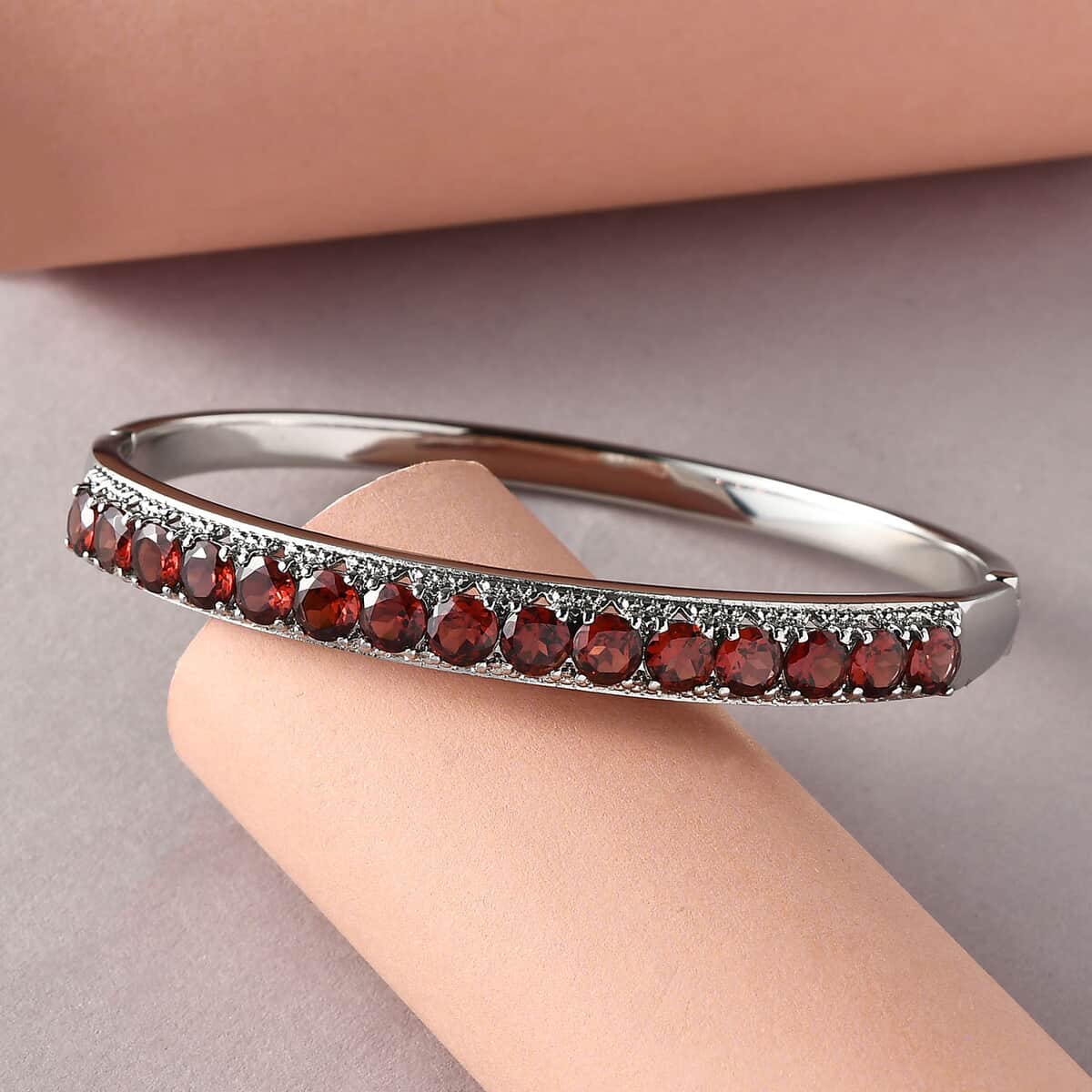 Mozambique Garnet Bangle Bracelet in Stainless Steel (6.50 In) 9.50 ctw image number 1