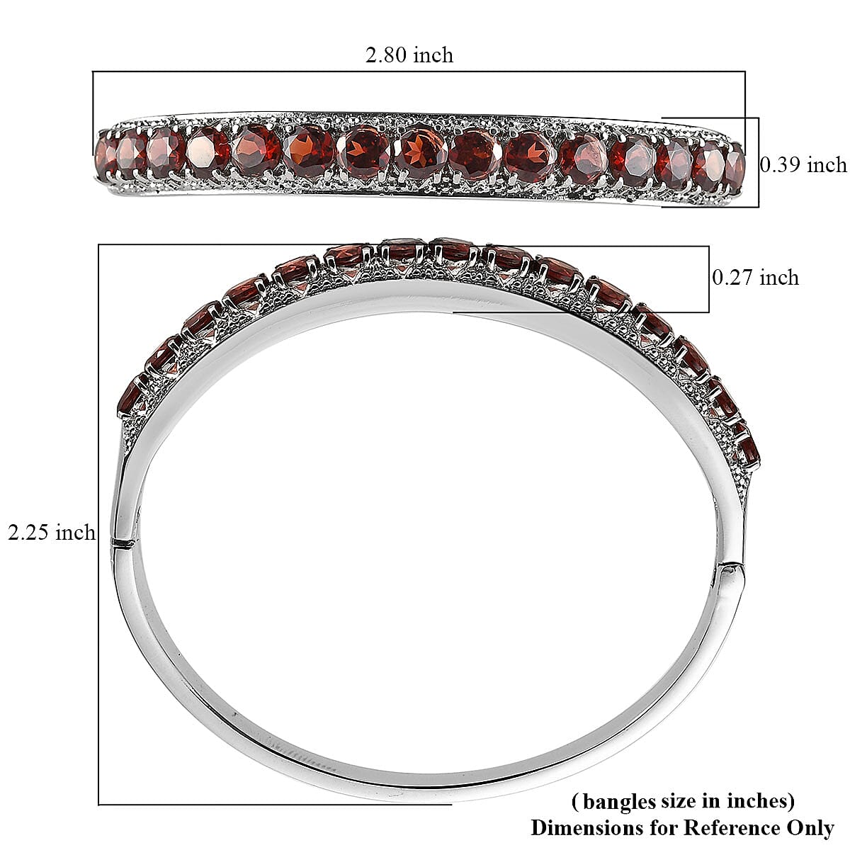 Mozambique Garnet Bangle Bracelet in Stainless Steel (6.50 In) 9.50 ctw
