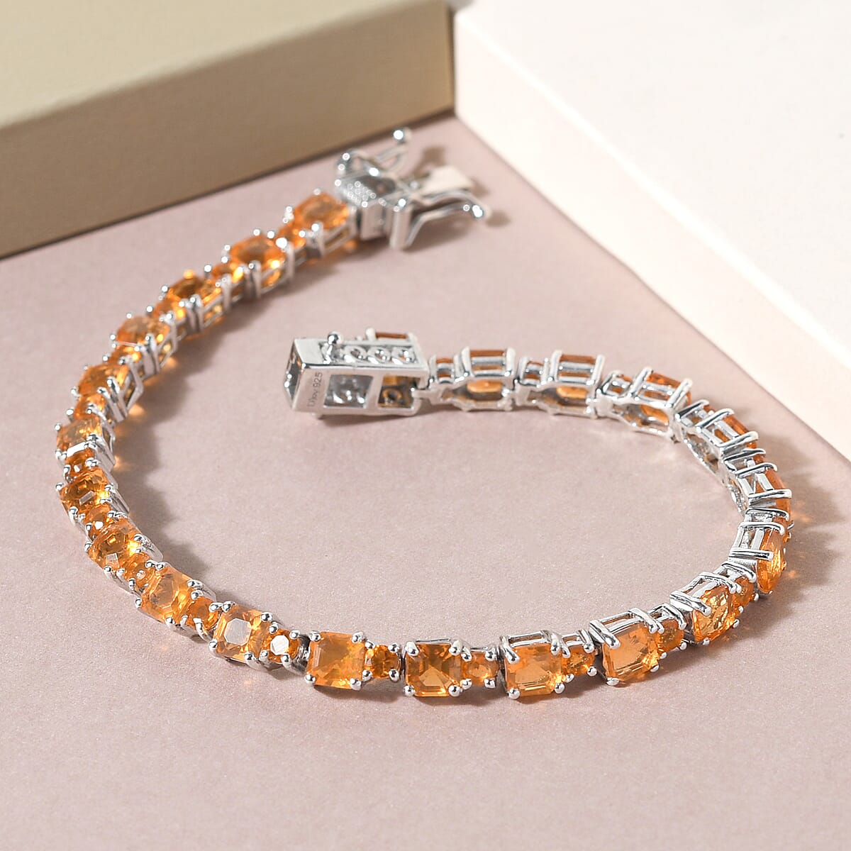 Salamanca Fire Opal Tennis Bracelet in Platinum Over Sterling Silver (8.00 In) 9.50 Grams 7.75 ctw image number 1
