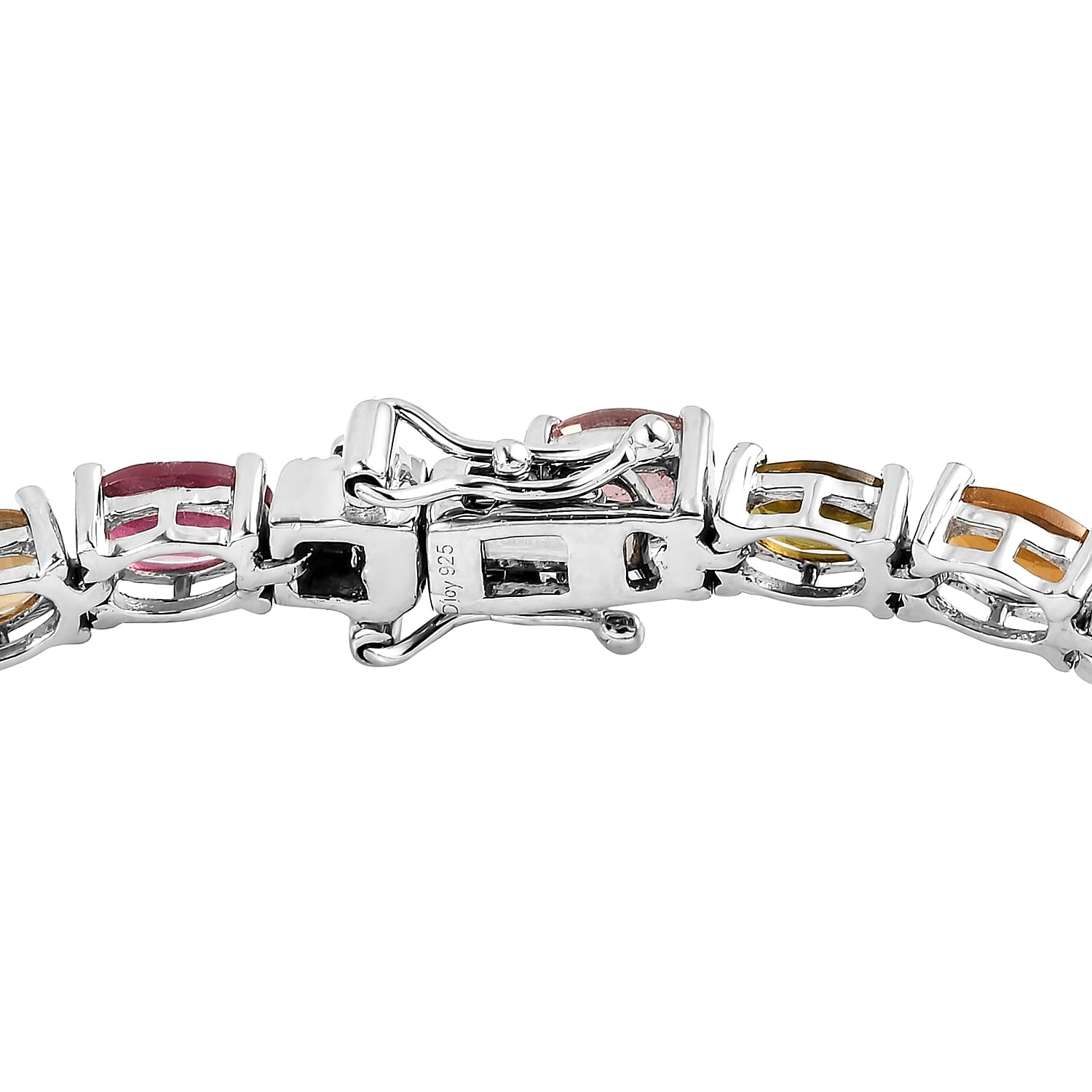 Tourmaline Tennis Bracelet in Platinum Plated Sterling Silver, Multi Tourmaline Bracelet, Silver Tennis, Real Tourmaline Bracelet (7.25 In) 11.60 ctw