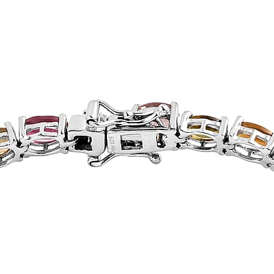 Tourmaline Tennis Bracelet in Platinum Plated Sterling Silver, Multi Tourmaline Bracelet, Silver Tennis, Real Tourmaline Bracelet (7.25 In) 11.60 ctw