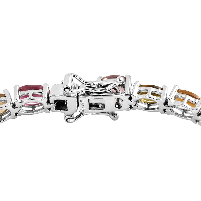 Tourmaline Tennis Bracelet in Platinum Plated Sterling Silver, Multi Tourmaline Bracelet, Silver Tennis, Real Tourmaline Bracelet (7.25 In) 11.60 ctw