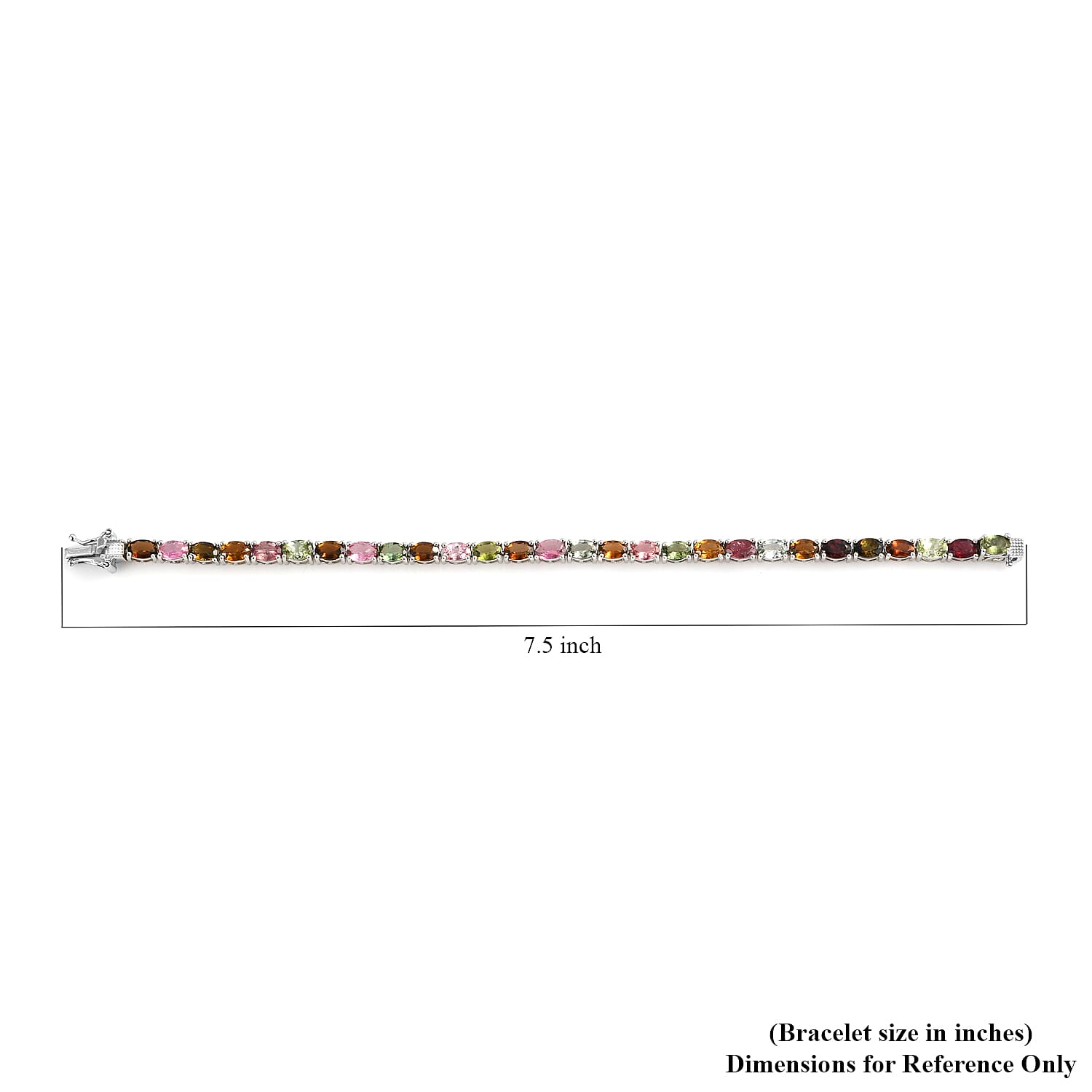 Tourmaline Tennis Bracelet in Platinum Plated Sterling Silver, Multi Tourmaline Bracelet, Silver Tennis, Real Tourmaline Bracelet (7.25 In) 11.60 ctw